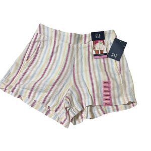 Gap Shorts Womens Linen Striped Small Multicolor Back Elastic Waist 4 Pocket New